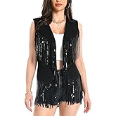 Fringe Vest - 60s 70s Outfits for Women Cowgirl Tassel Sleeveless Hippie Costume Western Faux Suede