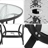 Panana 105cm Round Outdoor Dining Table Parasol Hole Tempered Glass Base Patio view 4