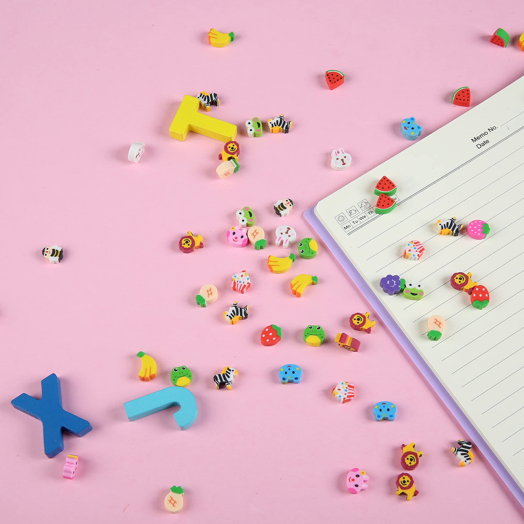 300 Pieces Mini Animal Fruit Erasers for Kids Bulk, Small Cute Pencil Erasers Assortment for Home School Work Rewards, Party Favor and Gift Filling