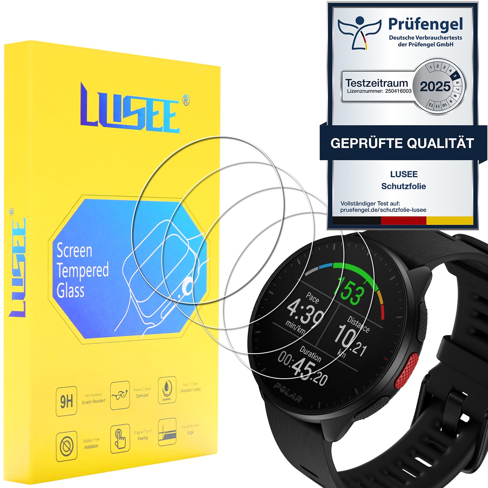Lusee 4 Pack Screen Protectors Compatible with Polar Pacer Pro/Polar Pacer Tempered Glass [9H Hardness] [HD Clear] [Anti Scratch] Protective Film for Display