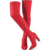WSKEISP Women's Thigh High Boots Stretch Suede Over The Knee High Boot 4.13IN Chunky Heel Fall Winter Boots