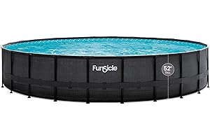 Funsicle 24' x 52" Oasis Swimming Pool Round Above Ground Outdoor Pool Set with Sand Filter Pump, Cover, and Maintenance Kit, Dark Chevron Rattan