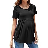 Brynmama Cute Maternity Shirts Summer Short Sleeve Pregnancy Tops Casual Comfy Maternity Blouse with Ruffle Peplum for Work