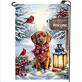 Welcome Winter Garden Flag 12x18 Double Sided, Small Burlap Holiday Snow Dachshund Dog Garden Flag Christmas Xmas Outdoor Yard Decorations Porch Lawn Flags for Outside