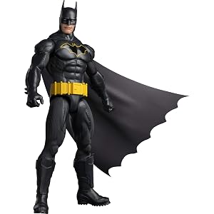 Mattel DC 12-Inch Batman Action Figure, Black Batsuit with Yellow Belt & Fabric Cape, Detailed Design & 7 Points of Articulat