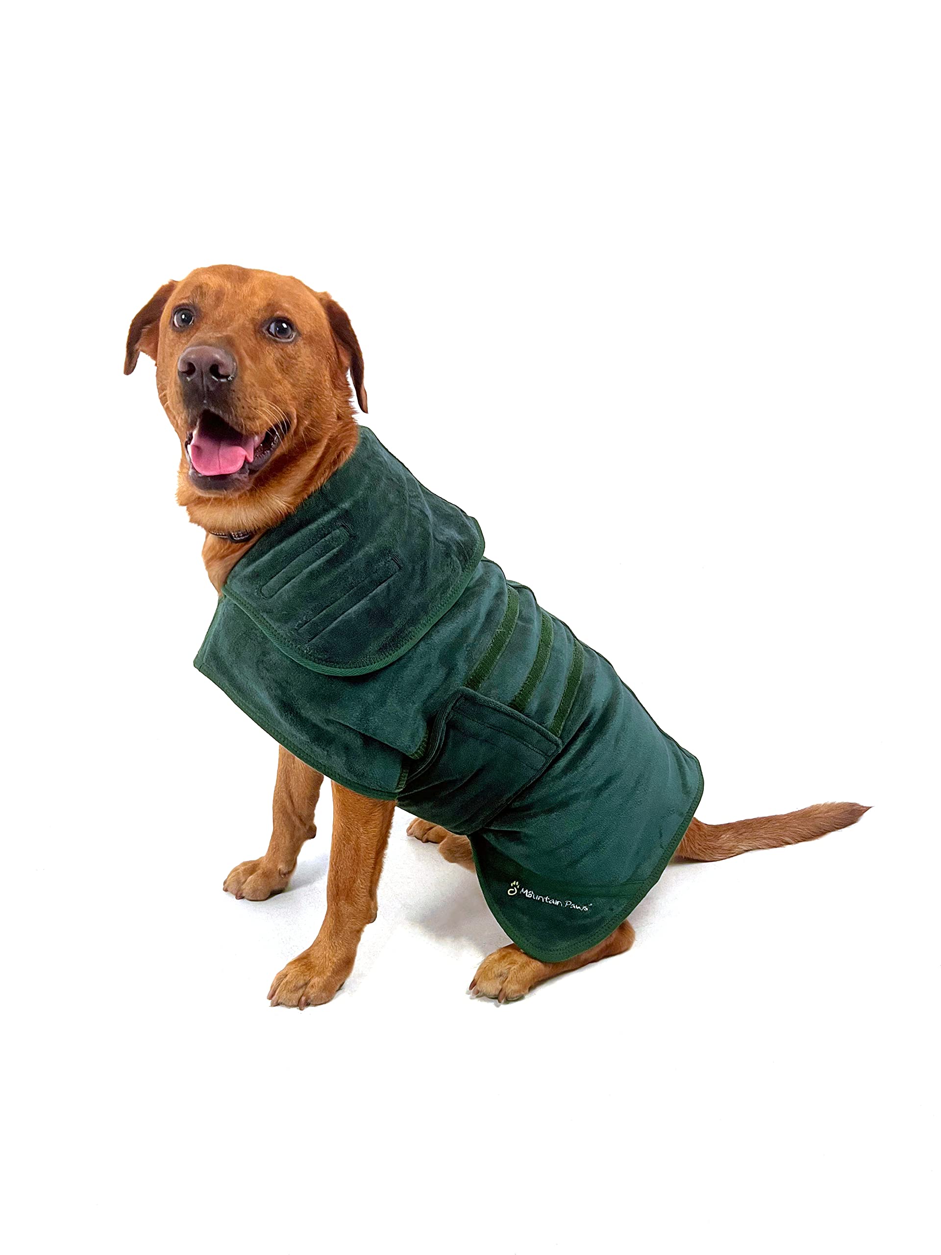 Mountain Paws Dog Drying Robe | Microfibre Dog Towel Robe | Super Absorbent Dog or Puppy Bathrobe with Adjustable Collar/Hood & Belly Strap | Super Soft | Fast Drying, Green