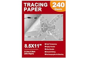 PTRBTY&HISDE Tracing Paper 8.5x11 inch, 240 Sheets（32lb/50gsm）Transparent Vellum Paper for Tracing Pads, Wrinkle Free Highly Drawing,Marker and Ink Trace Images, for Adult and Student or Artists