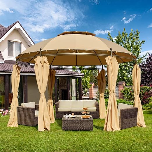 ECOTOUGE 11.5ft Outdoor Patio Gazebo Steel Round Fabric