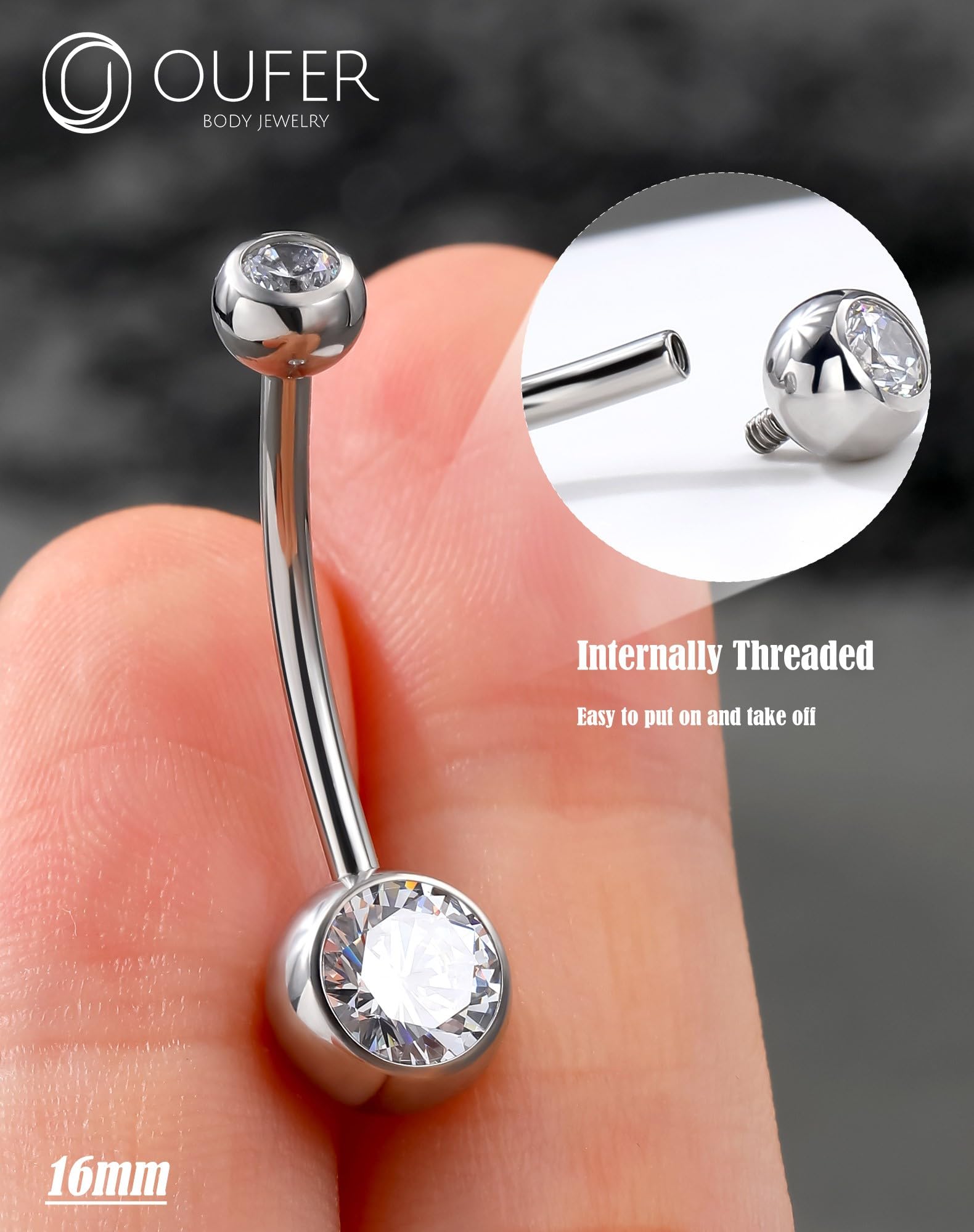 OUFER Belly Button Rings Surgical Stee, Internally Threaded Belly Rings, 14G Belly Piercing Jewelry, Belly Button Rings, Navel Piercing Jewelry For Women Men