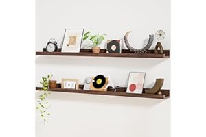 Heimlove Picture Ledge Shelf,48 inch Long Floating Shelves for Wall Set of 2,Picture Shelf with Lip for Wall Decor,Living Room,Bedroom,Bookshelf,Nursery,Perfume,Walnut Color