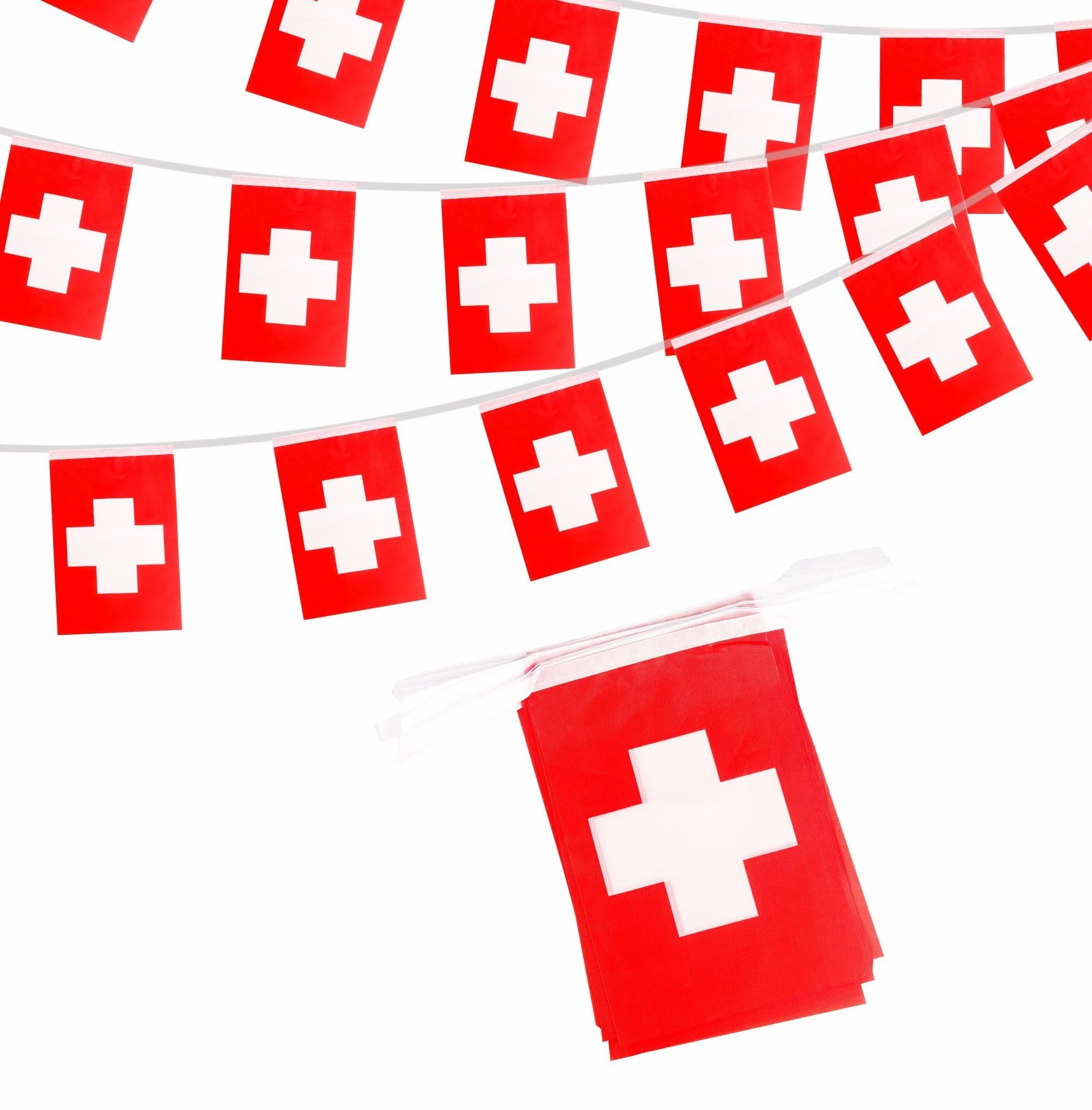 10m Switzerland Flags Bunting Swiss Flag Decorations 30 pcs, Switzerland Flags Bunting Banner for World Cup Football 2026 Sports Events Party Decoration, Double-Sided Swiss Flag Buntings — image 1