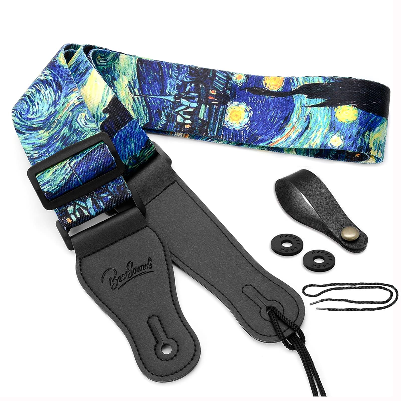 BestSounds Van Gogh Guitar Strap Starry Night Includes Strap Button & 2 Strap Locks Shoulder Strap For Bass, Electric & Acoustic Guitar