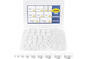 SOKOSEY 200Pcs White Nylon Hole Plug Set (9 Sizes: 1", 7/8", 3/4", 5/8", 1/2", 3/8", 5/16", 1/4", 1/5") - Plastic Hole Plugs, Assorted Sizes, Precision Fit End Caps for Cabinets & Furniture, Screw Hole Plugs