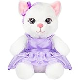 Cuteoy White Cat Stuffed Animal in Purple Dress Soft Plush Kitty Toy Cute Plushies for Girls Boys Birthday