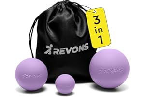 REVONS 3 in 1 Massage Ball Set - Lacrosse Balls for Myofascial Release, Back Pain Relief, Face Fitness, Trigger Points, Yoga, Physical Therapy, Muscle Recovery and Soft Deep Tissue Massage (Purple)