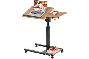 LINGMI Mobile Height Adjustable Laptop Desk with Mouse Pad, Portable Laptop Desk Rolling Tiltable Table with Small Side Table for Couch,Rolling Computer Stand