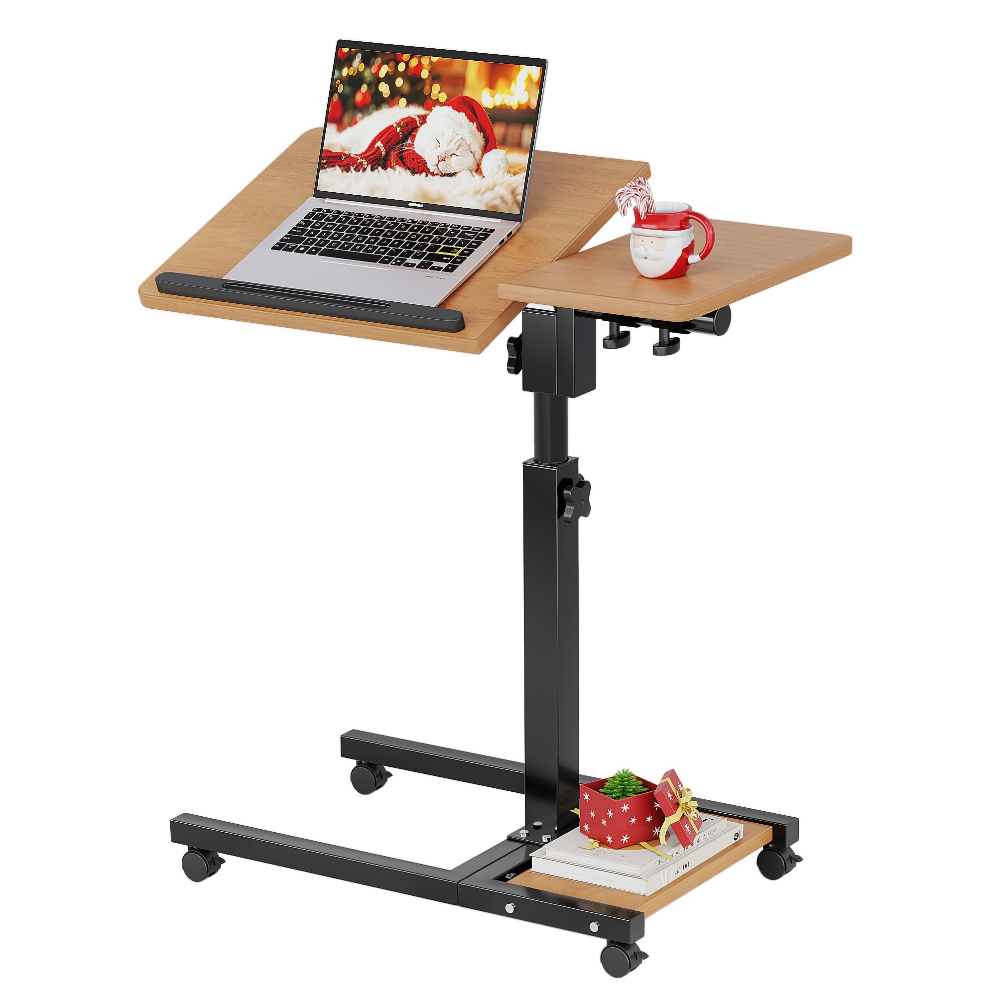 Photo 1 of LINGMI Mobile Height Adjustable Laptop Desk with Mouse Pad, Portable Laptop Desk Rolling Tiltable Table with Small Side Table for Couch,Rolling Computer Stand