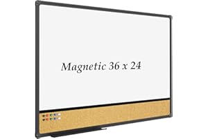 JILoffice White Board & Bulletin Corkboard Combination, Combo Board 36 x 24 Magnetic Whiteboard, Black Aluminum Frame Wall Mounted Board for Office Home and School with 10 Push Pins