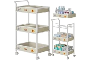 REKITA Baby Diaper Cart, 3-Tier Rolling Diaper Caddy for Newborn Essentials Must Haves, Detachable Bedside Cart, Large Capaci