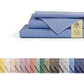 Linen Home 100% Cotton Percale Sheets Queen Size, Baby Blue, Deep Pocket, 4 Pieces Set - 1 Flat, 1 Deep Pocket Fitted Sheet and 2 Pillowcases, Crisp Cool and Strong Bed Linen