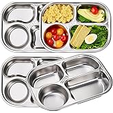 DEAYOU 4 Pack 18/10 Stainless Steel Divided Plate, Small Child Plate with 4-Compartment, Portion Control Serving Platter, Mes