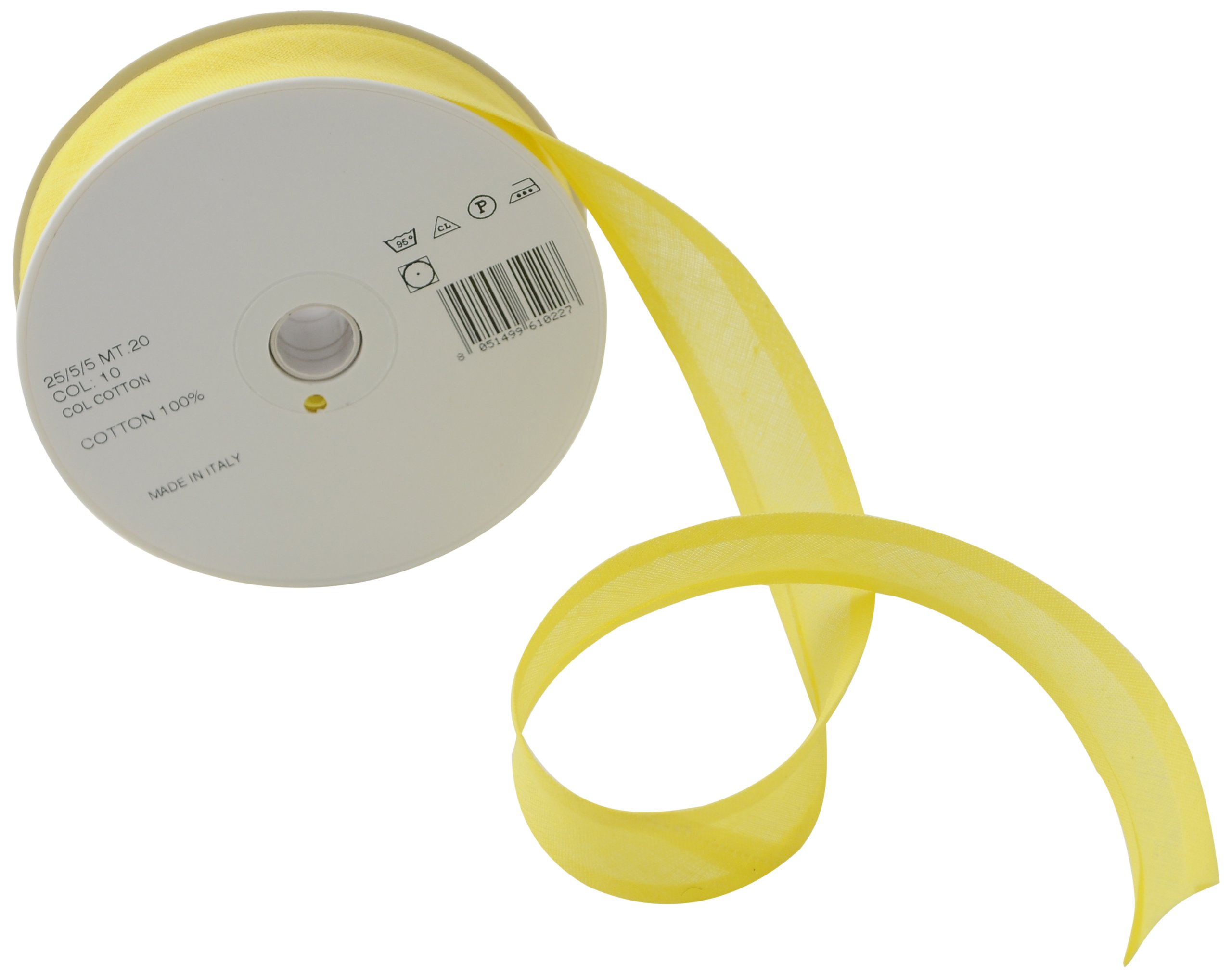 Inastri Trimz 25/5/5 mm Cotton Bias Binding, Yellow 10 – Double‑Fold Sewing Tape for Quilting, Dressmaking & DIY Crafts