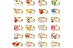 Hifot 24 pc Princess Jewelry Finger Rings with Heart Shape Box, Girl Pretend Play and Dress Up Rings