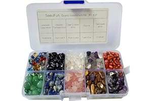 SeeuFun Assorted Mini Crystal Stone Tumbled Chips, Fluorite, Tiger's Eye, Rose Quartz, Amethyst (1/2 Pound)