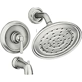 Moen Halle Spot Resist Brushed Nickel Tub and Shower Trim Kit Featuring Showerhead, Lever Handle, and Tub Spout with Posi-Temp Valve Included, 82970SRN