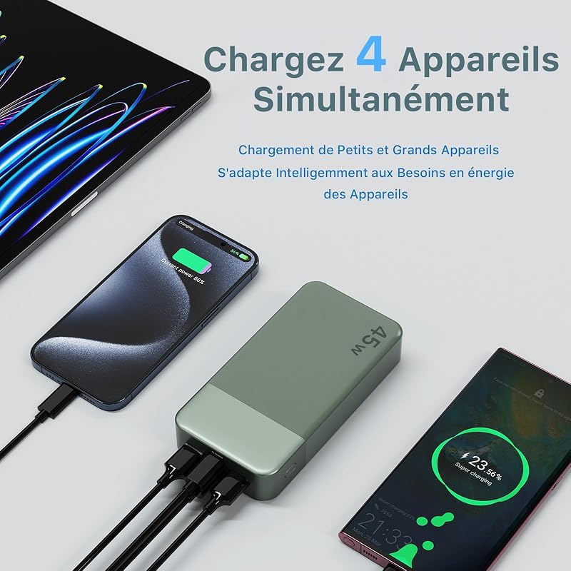 Batterie Externe 20000mAh Power Bank 45W Chargeur Externe Portable