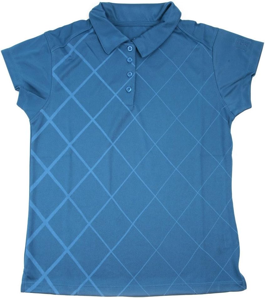 Hireko Women's Blue PGA Tour Polo Shirt Checkered-Medium