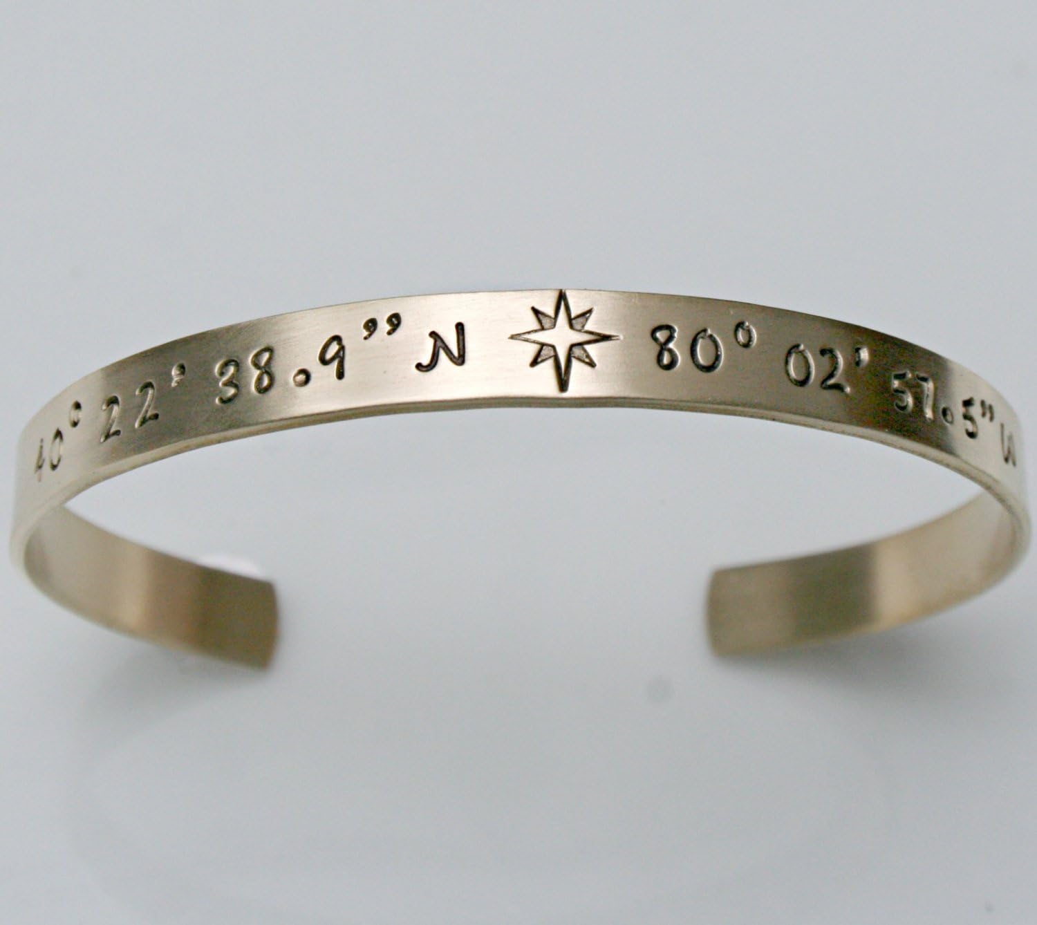 Coordinate Bracelet - GPS Location Cuff - Gold or Silver - Copper Brass Sterling Open Cuff Bracelet