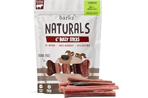 Barkz Naturals 6 Inch Odor-Free Bully Sticks for Small to Medium Dogs, (6 Inch, 12 Pack), Moderate Chewers, All-Natural Beef Pizzle Dog Chews