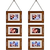 DLQuarts 5x7 Hanging Picture Frames Collage Wall Decor, 3 Opening 5x7 Matted to 3.5x5 Photo Rustic Wood Frame, Dark Walnut, 2 Pack