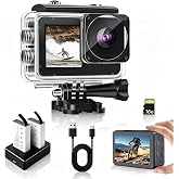 fceoul Action Camera 1080P FHD 16MP Underwater Camera with 2" &amp; 1.3" Dual Screen, 131FT/40M Waterproof Vlogging Camera for Sports, Includes 16GB Card, 2x1050mAh Batteries &amp; Mounting Accessories(black)