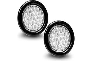 ONLINE LED STORE TRUE MODS 2pc 4" Round White 24 LED Trailer Tail Lights [DOT Certified] [Grommet & Plug Included] [IP67 Waterproof] Reverse Back Up Trailer Lights for RV Trucks