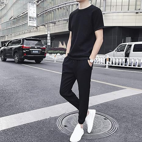 Amazon Co Jp メンズトラックスーツセット トラックスーツアスリートスポーツカジュアルジョギングsweatsuitパンツtシャツ2点セット 2 M ホーム キッチン