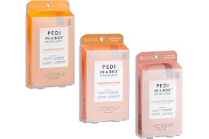 VOESH Pedi in a Box 4 Step Fruity Trio - 3 Pack of Mango Delight, Tangerine Twist & Vitamin Recharge Pedis, Home Pedicure, Vegan Foot Care, DIY Pedi