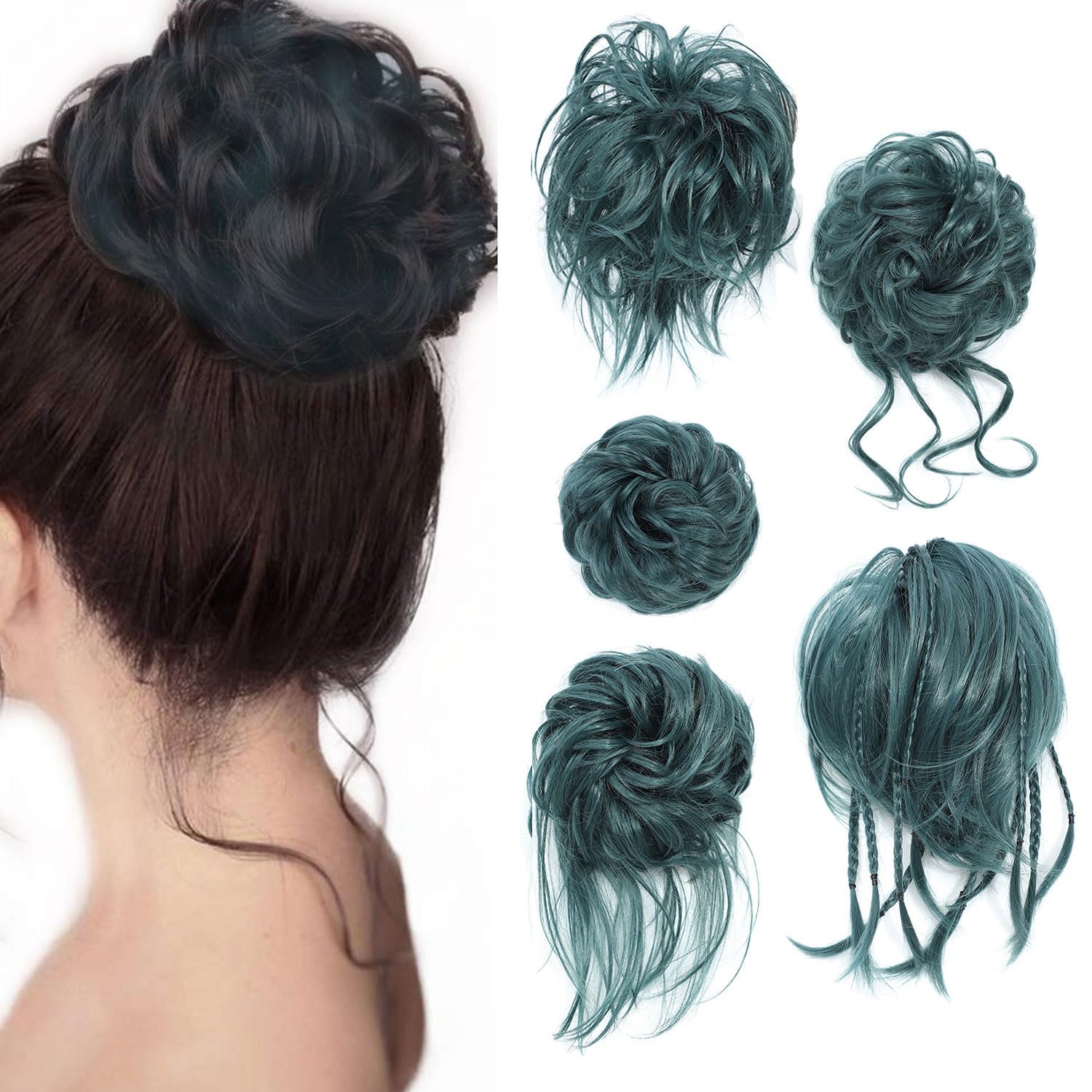 5 PCS Messy Bun Scrunchies Curly Wavy Messy Bun Hair Pieces for Women Hair Scrunchie HAIR Updo Accessories - Dark Blue