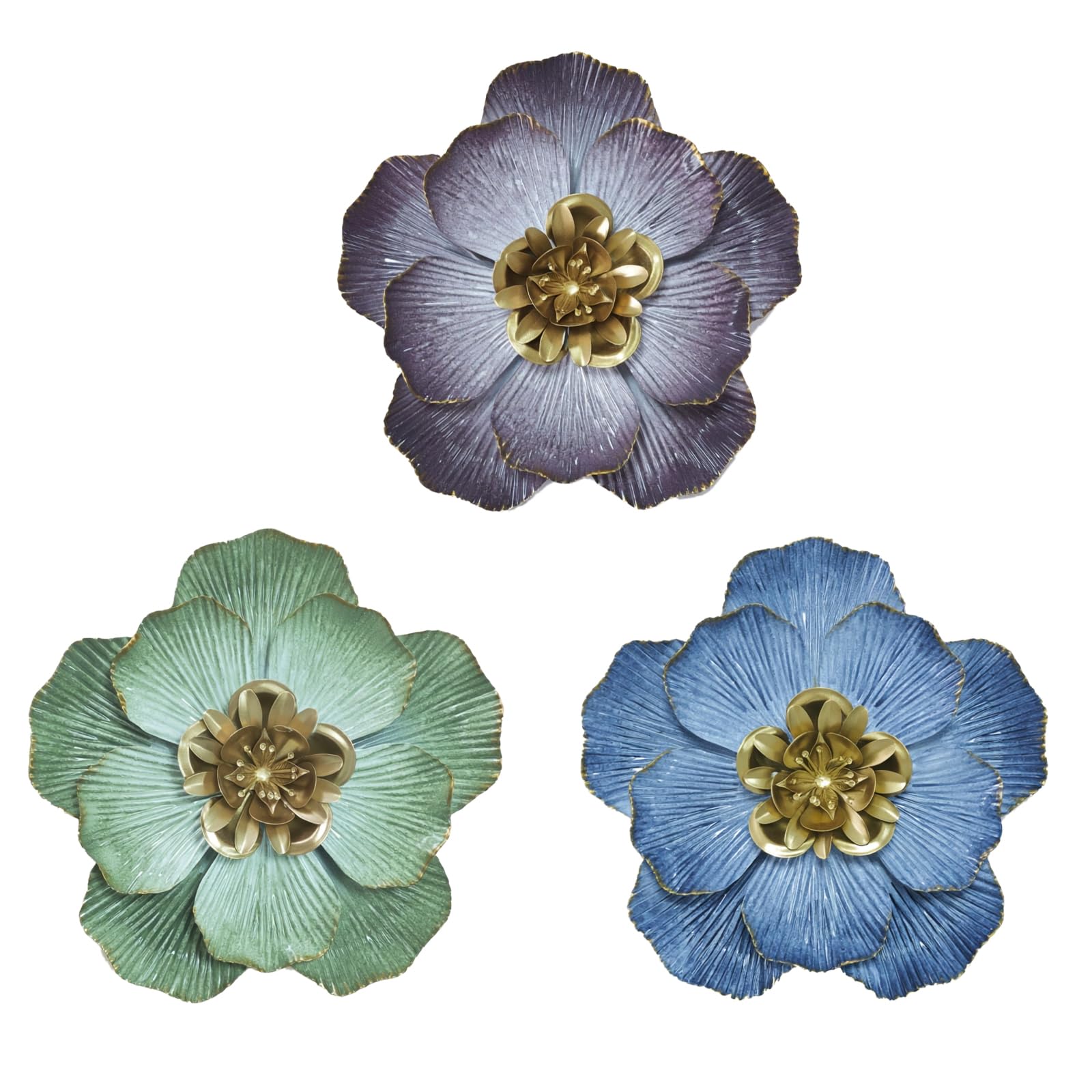 Photo 1 of 10 Inch Large Metal Flower Wall Art Multiple Layer Home Wall Decor for Outdoor Bedroom Living Room Office Garden Set of 3