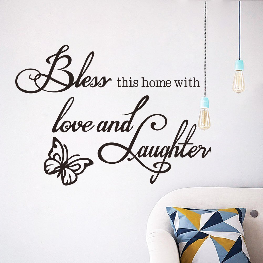 Bless This Home with Love and Laughter Butterfly Wall Sticker Quotes Inspirational Motivational Wall Art Decor for Living Room Bedroom