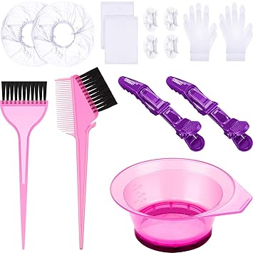Amazon Com 17 Pieces Hair Dye Coloring Kit Hair Coloring Brush Hair Tinting Bowl Disposable Gloves Ear Covers Shower Caps Disposable Shawls And Hairdressing Clips For Hair Dye And Salon Use Beauty