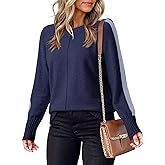 Dokotoo Womens Fall Sweaters Casual Long Sleeve Crewneck Color Block Pullover Knit Tops