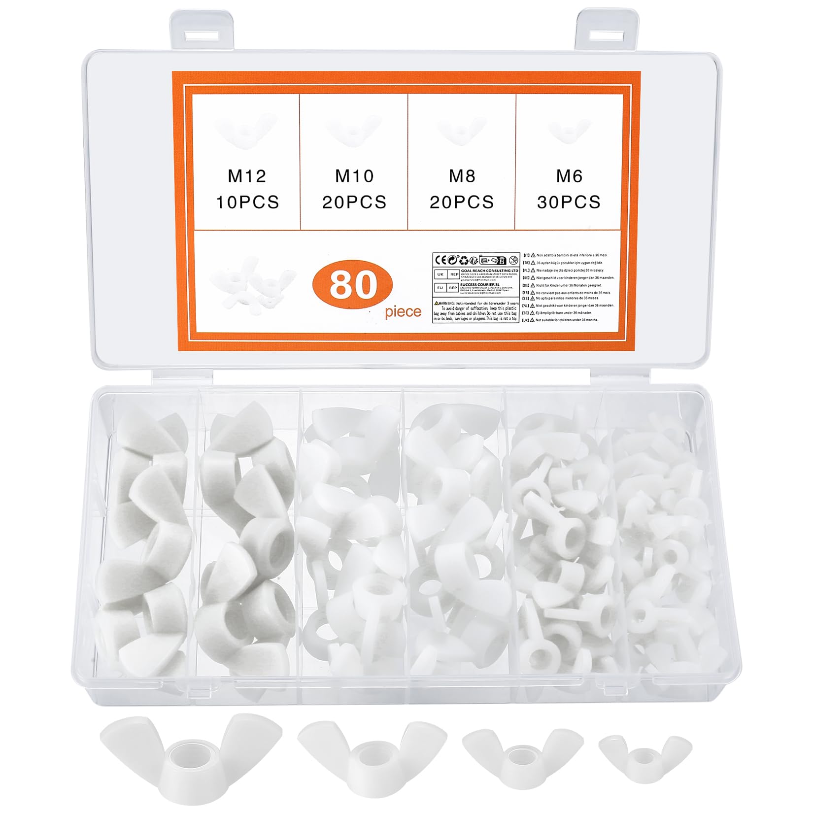 80 Pcs Wing Nuts Assortment Kit, Stainless Steel Wingnuts, Butterfly Nuts Wing Nut Sets for DIY Tools, Electronic Devices Hardware,M6/M8/M10/M12(80 Nylon)