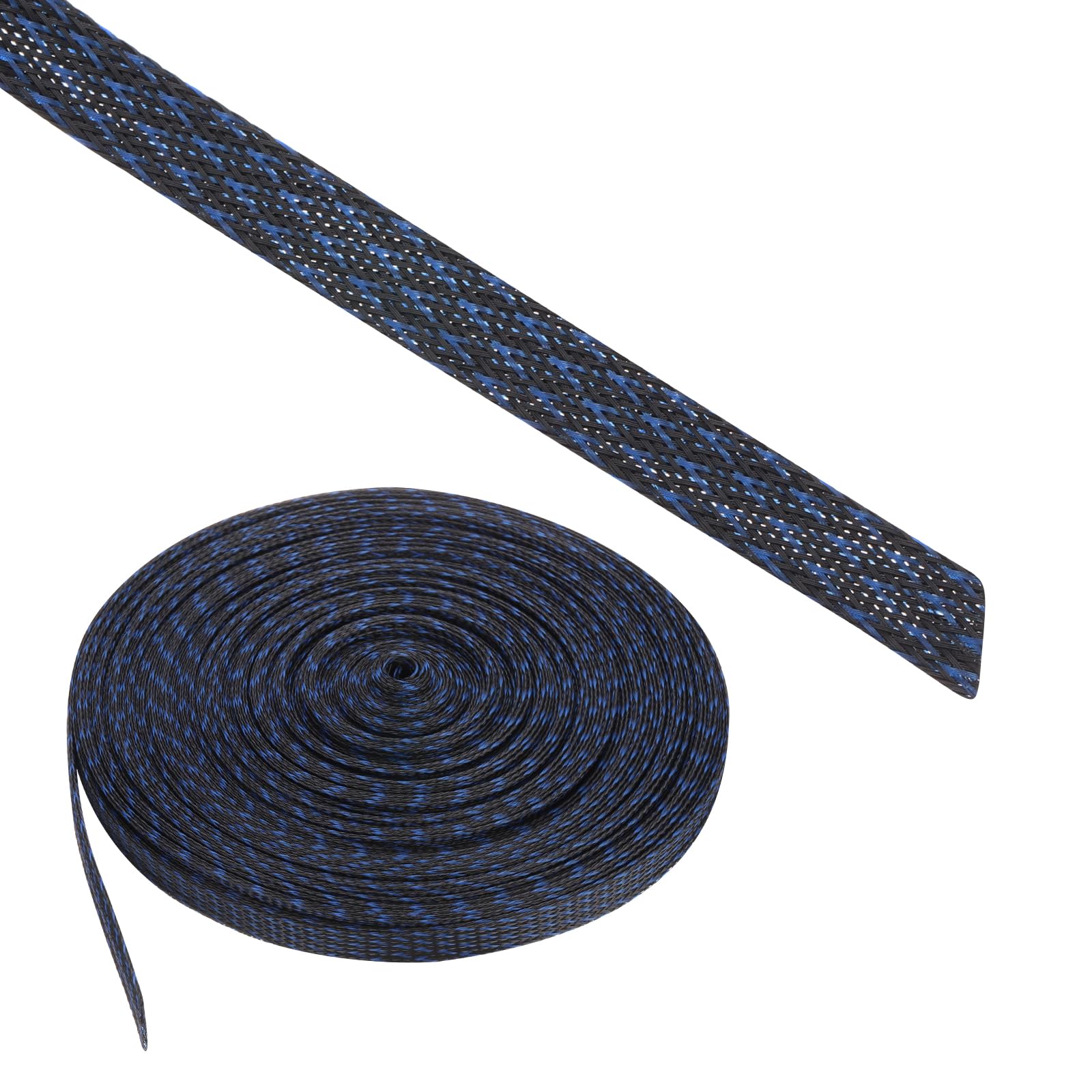 Rebower 100ft PET Expandable Wire Loom 1/2 Inch, PET Braided Wire Sleeving Cable Management Sleeve Tubing [for Audio Video Home Office Cord Protector]-Black Blue