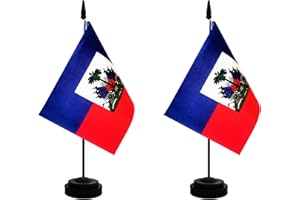 Rotenl 2 Pack Haiti Desk Flag, Haitian Table Office Flag with Solid Pole and Stand Base, International Country Flag, Festival Celebration, Classroom Meeting Desktop Decoration (Haiti)