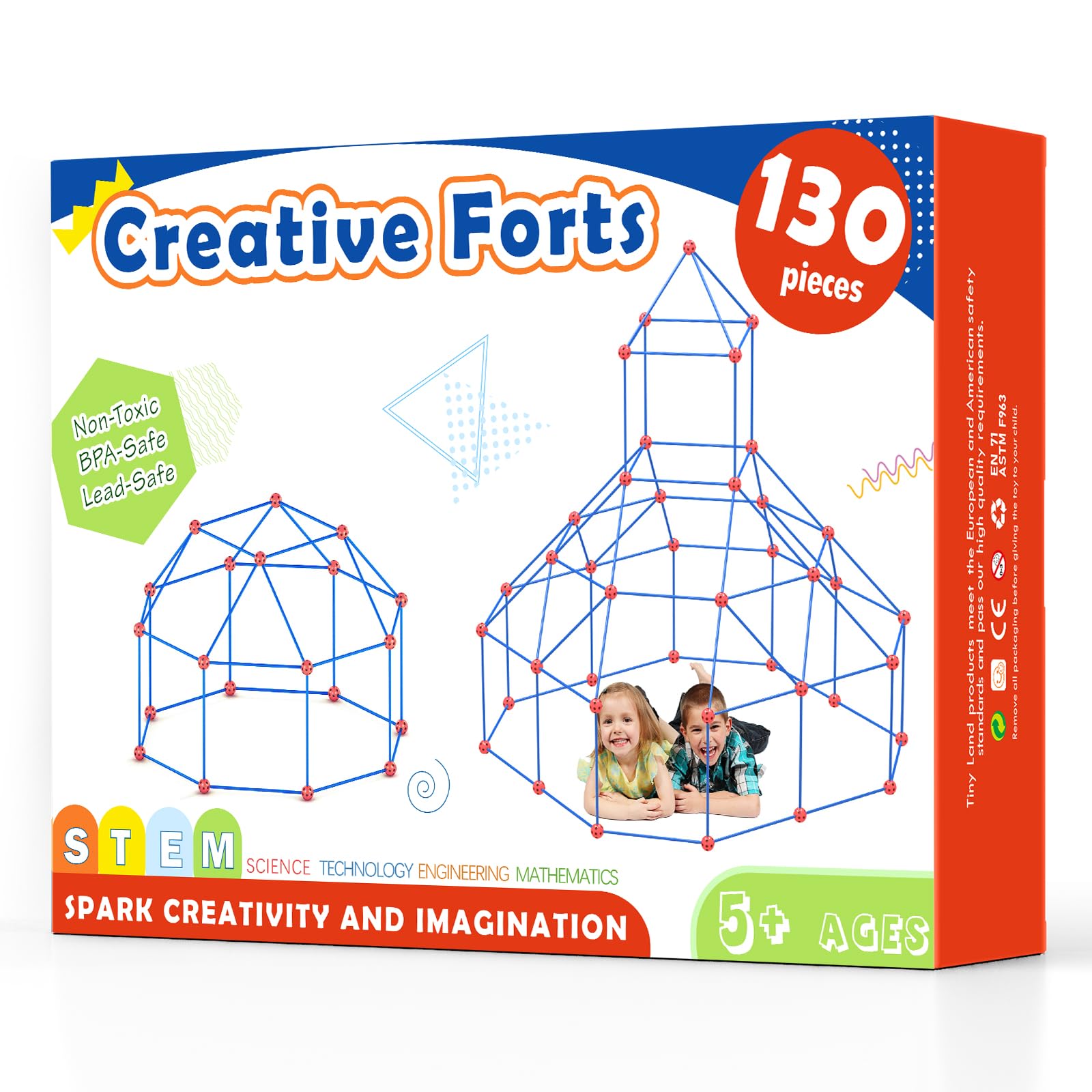 Tiny Land Fort Building Kit Creative Fort Indoor Outdoor for 5,6,7,8 Years Old Boys and Girls STEM Building Toys with Storage Bag DIY Castles Tunnels with 86 Rods and 44 Balls