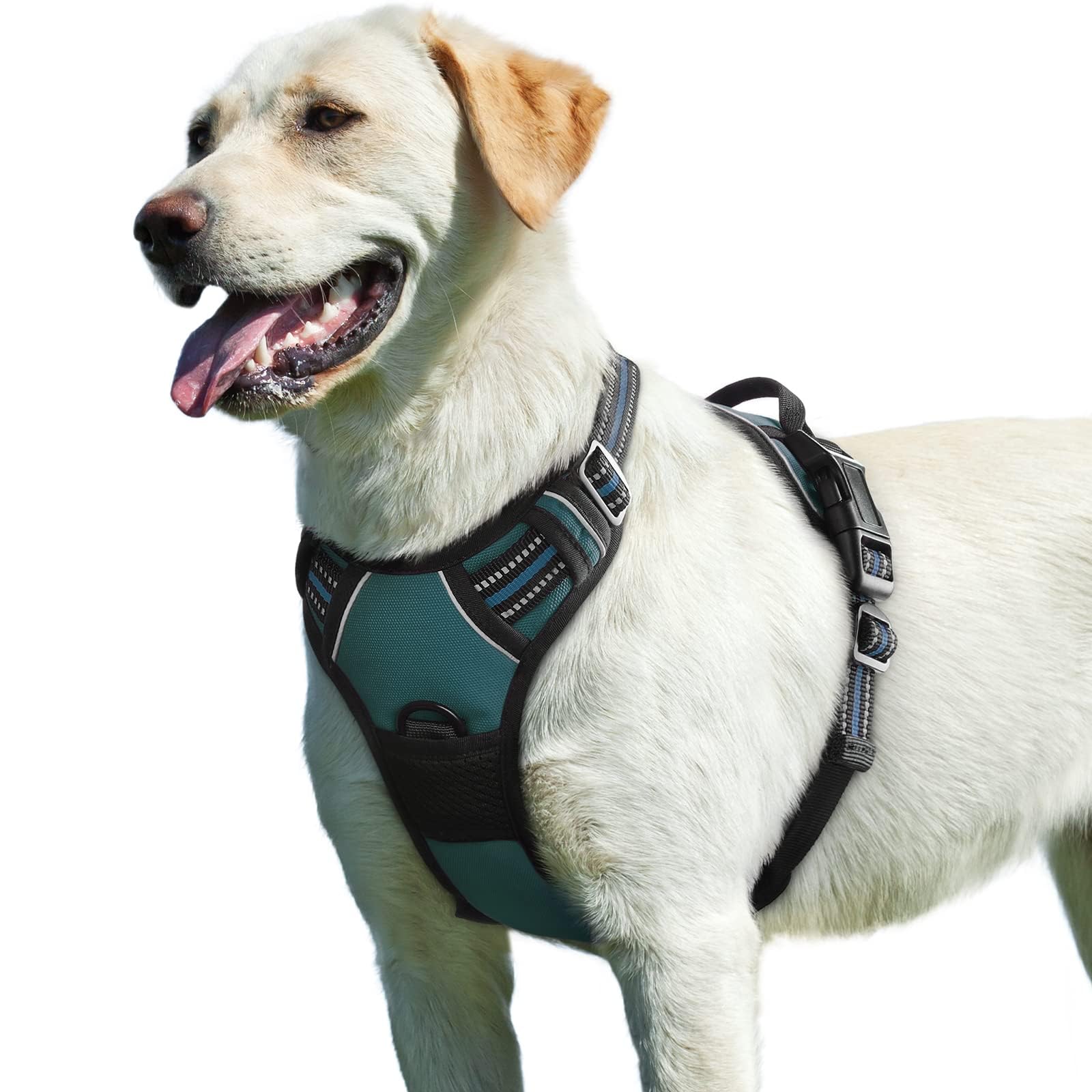 Eagloo Dog Harness Large Dog, No Pull Harness with Front Back Clips, Adjustable Pet Walking Vest, Soft Padded Pet Vest, Reflective No-Choke Breathable with Easy Control Handle, Dark Green, L