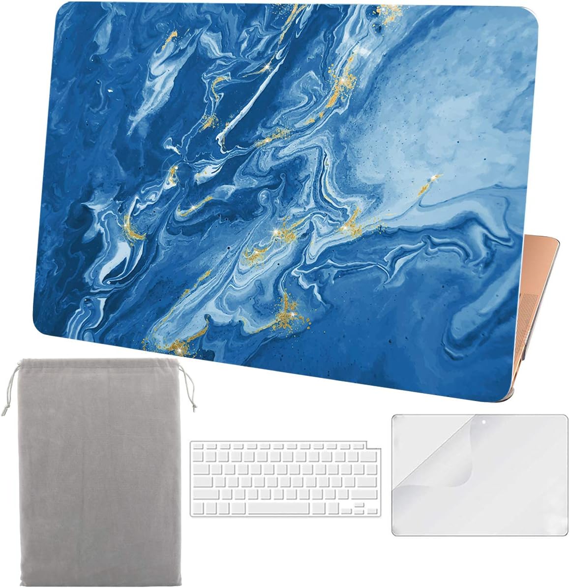 Sykiila for 2020 2019 MacBook Air 13 Inch Case New Model A2179 A1932 with Touch ID & Retina Display 4 in 1 Hard Shell Case & Sleeve & HD Screen Protector & Keyboard Cover - Blue Quicksand