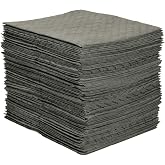 Brady SPC MRO100 Premium Heavy Weight Multi-Purpose (Chemical/Oil/Water) Absorbent Pads with Strong, Low Linting Fine Fiber Cover, Gray, 15" W x 19" L. Perforated. 100 pads per case